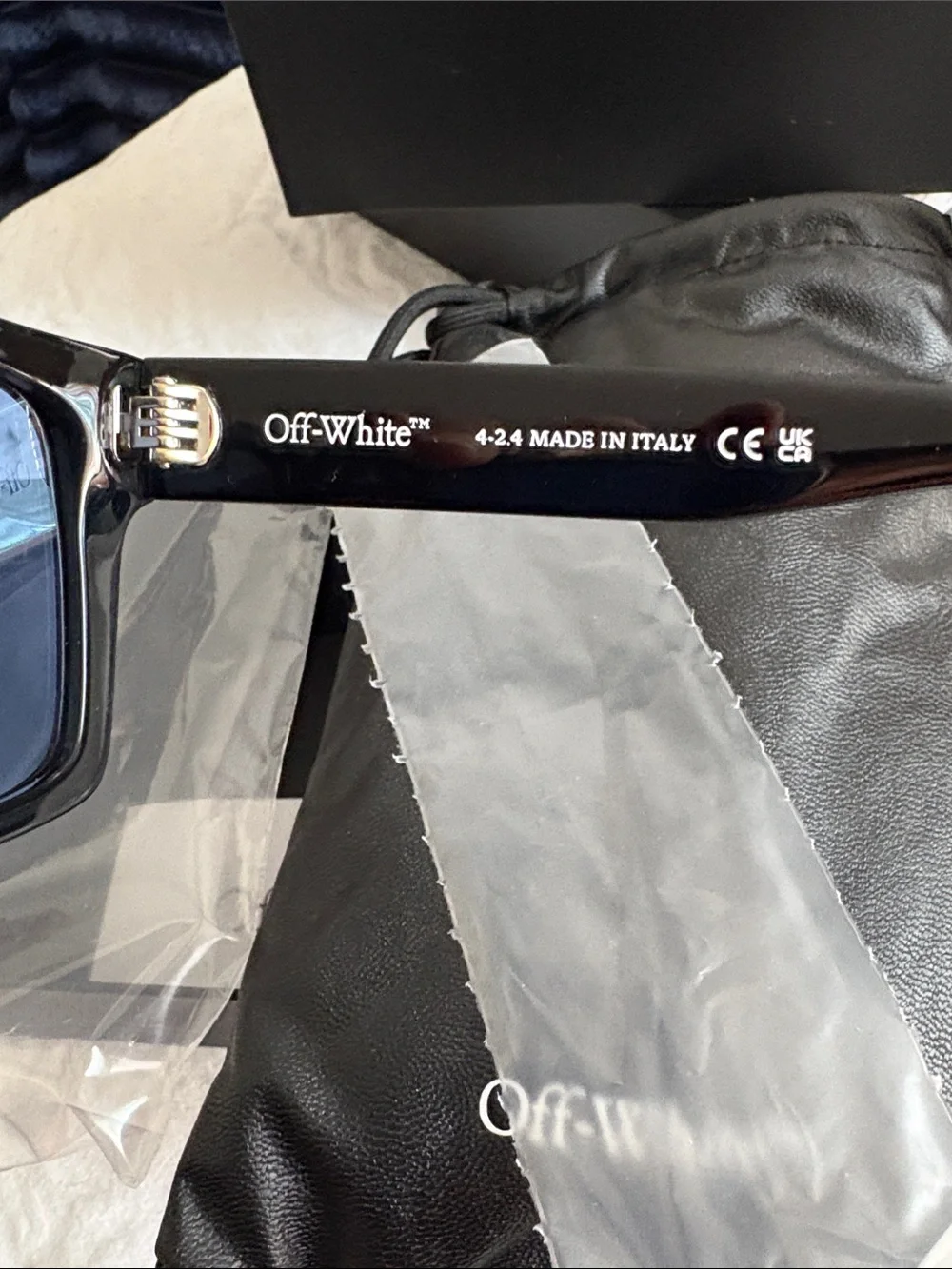 Off-White Black Frame Sunglasses with Blue Lenses